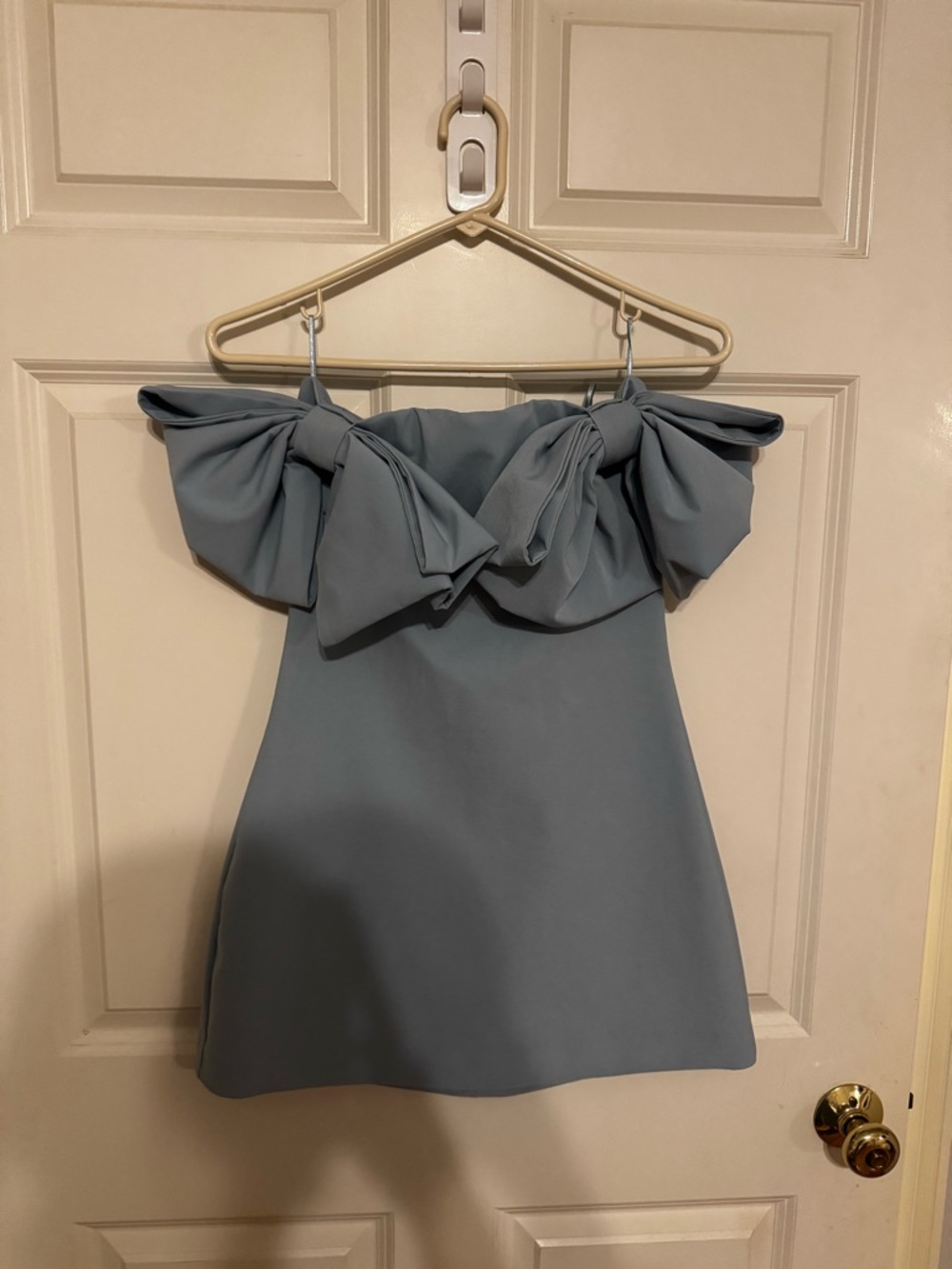 Zara Dusty Blue Strapless Bow Mini Dress